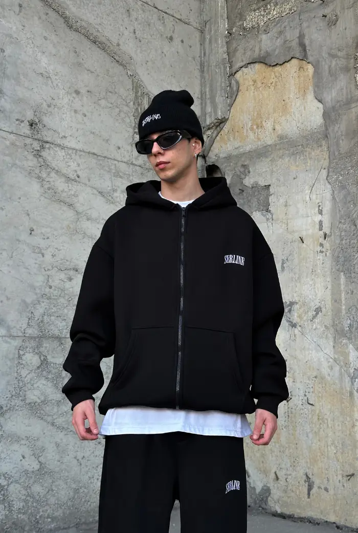 Serline Nakışlı Oversize Zip Hoodie