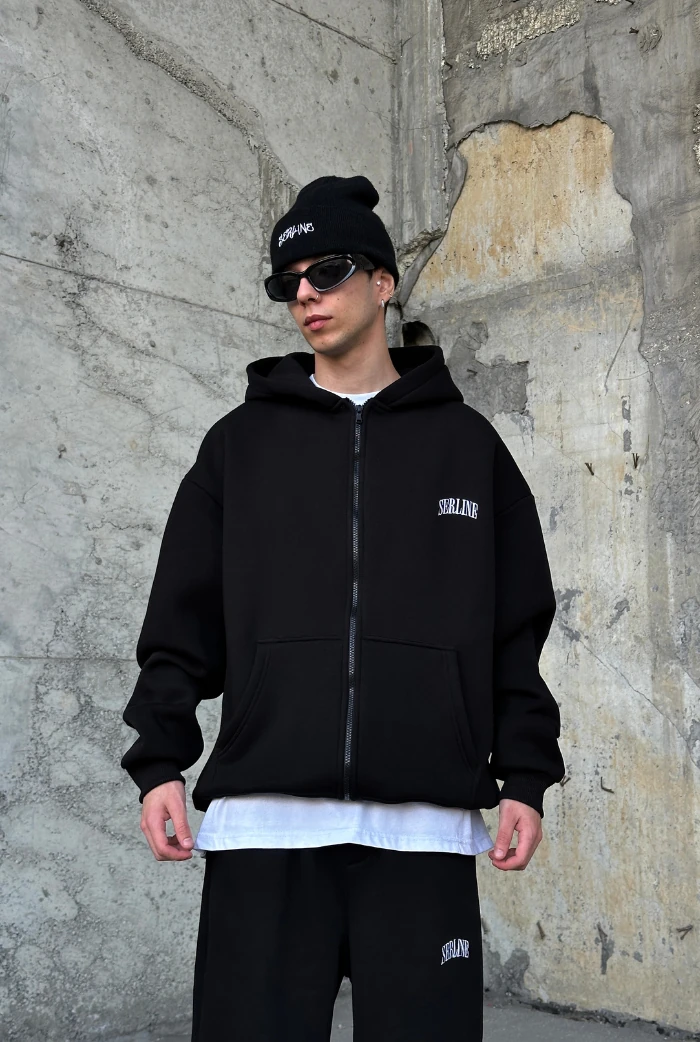 Serline Nakışlı Oversize Zip Hoodie