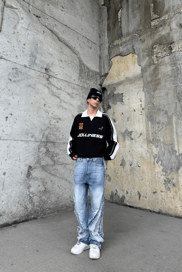 Jolliness  Baskılı Polo Yaka Oversize Sweatshirt