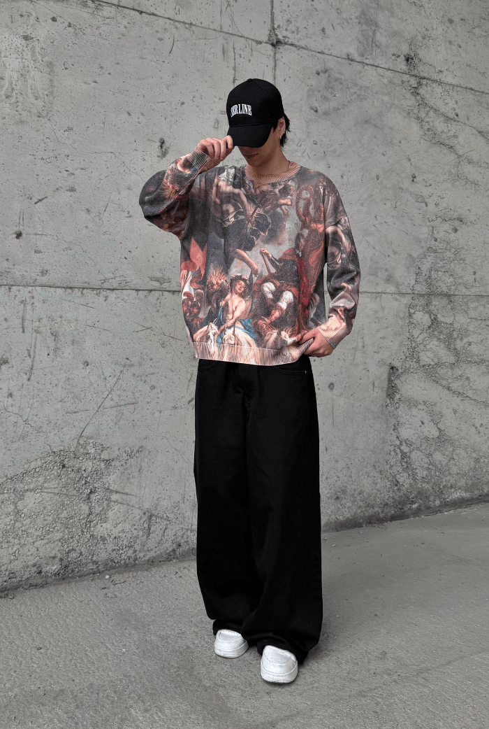 Dijital Baskılı Oversize Kazak