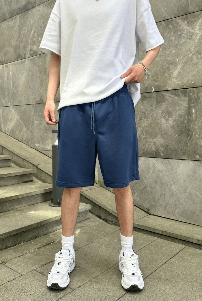Basic Premium Oversize Şort - İndigo Mavi