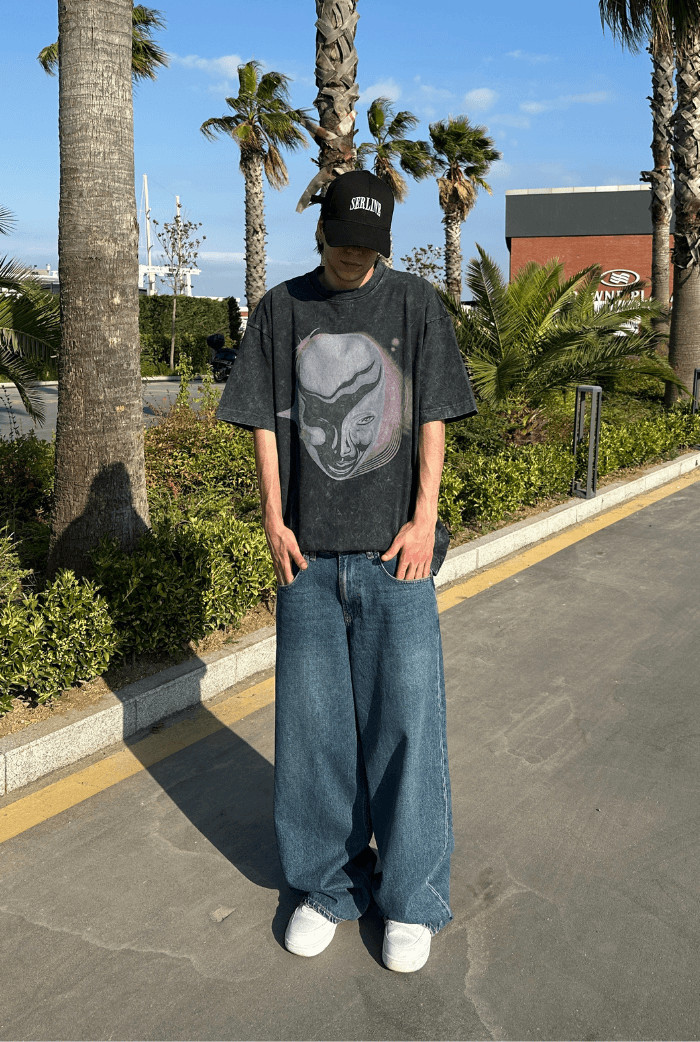 Acid Wash Baskılı Oversize T-shirt