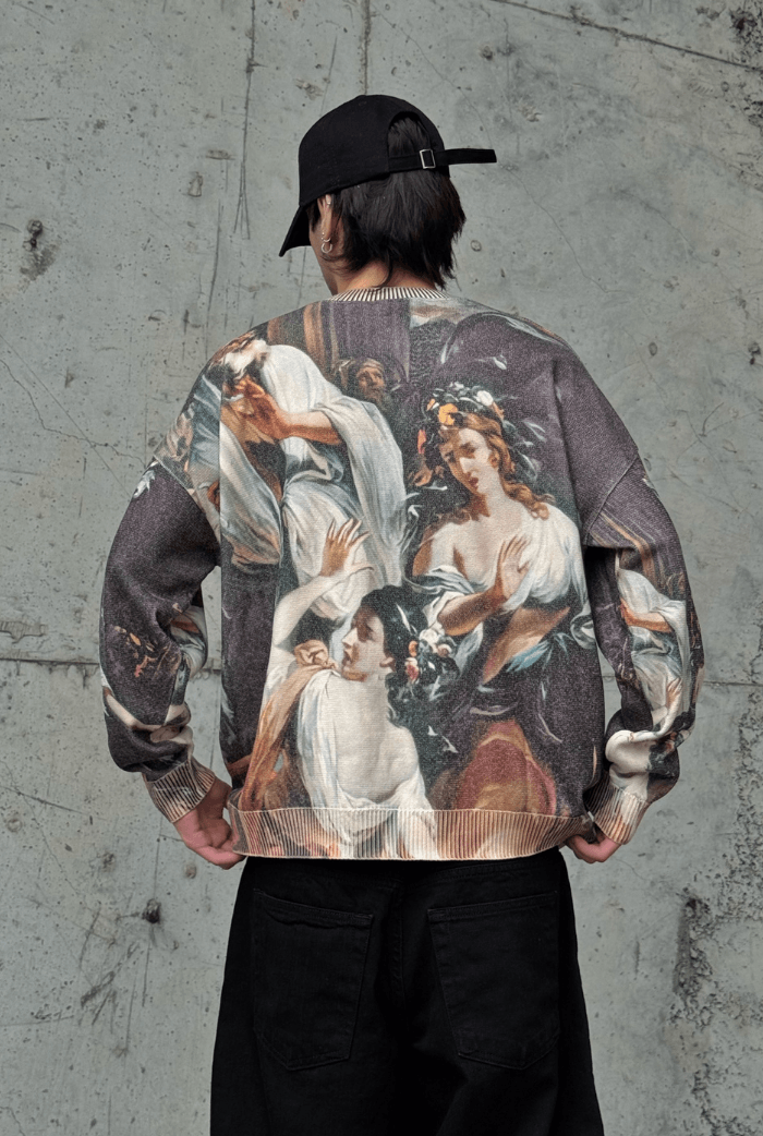 Dijital Baskılı Oversize Kazak