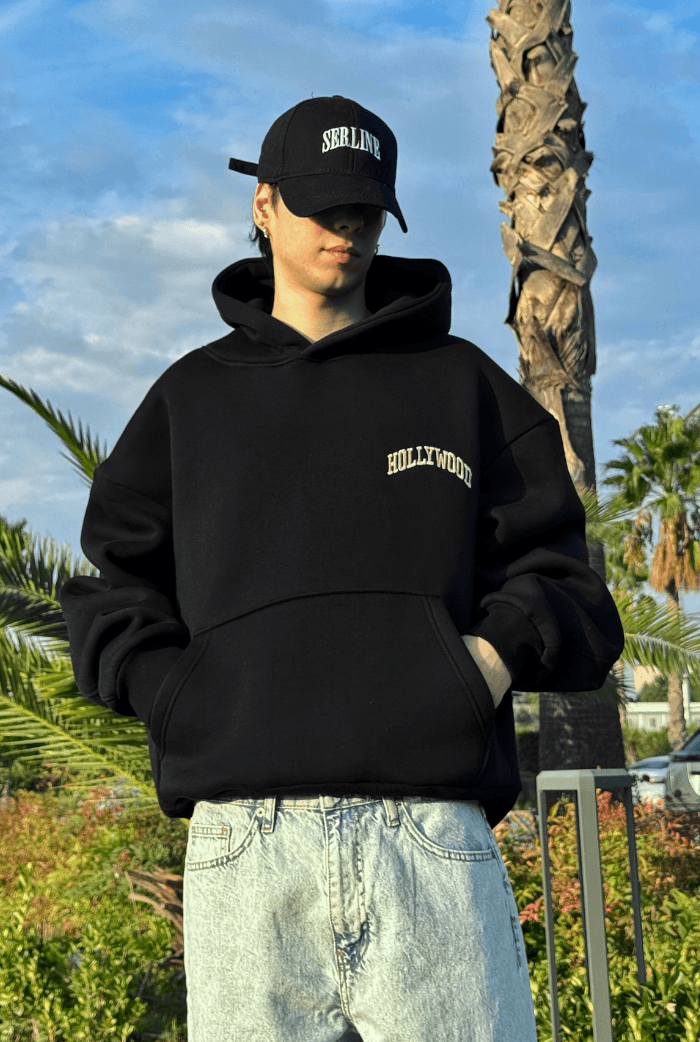 Premium Hollywood Nakış Oversize Hoodie