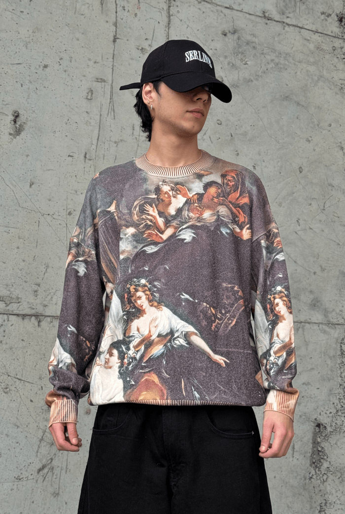 Dijital Baskılı Oversize Kazak