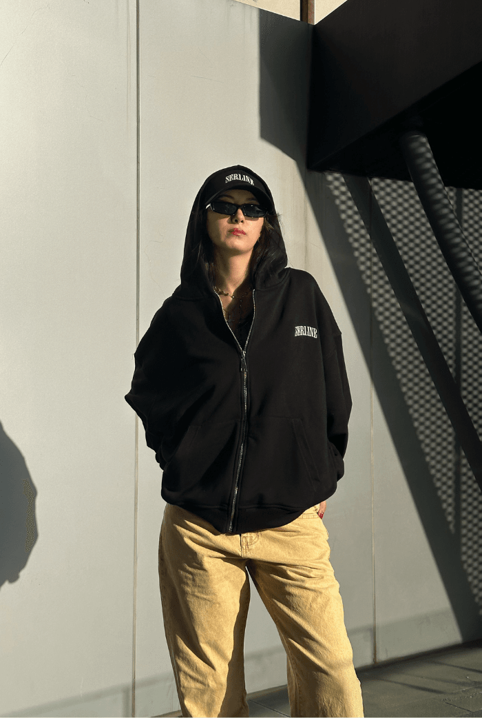 Serline Nakışlı Oversize Zip Hoodie