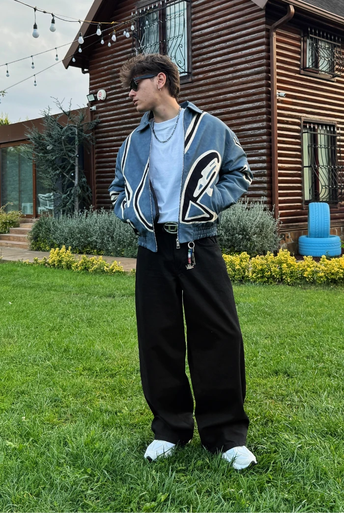 Premium Nakış Detaylı Oversize Deri Ceket