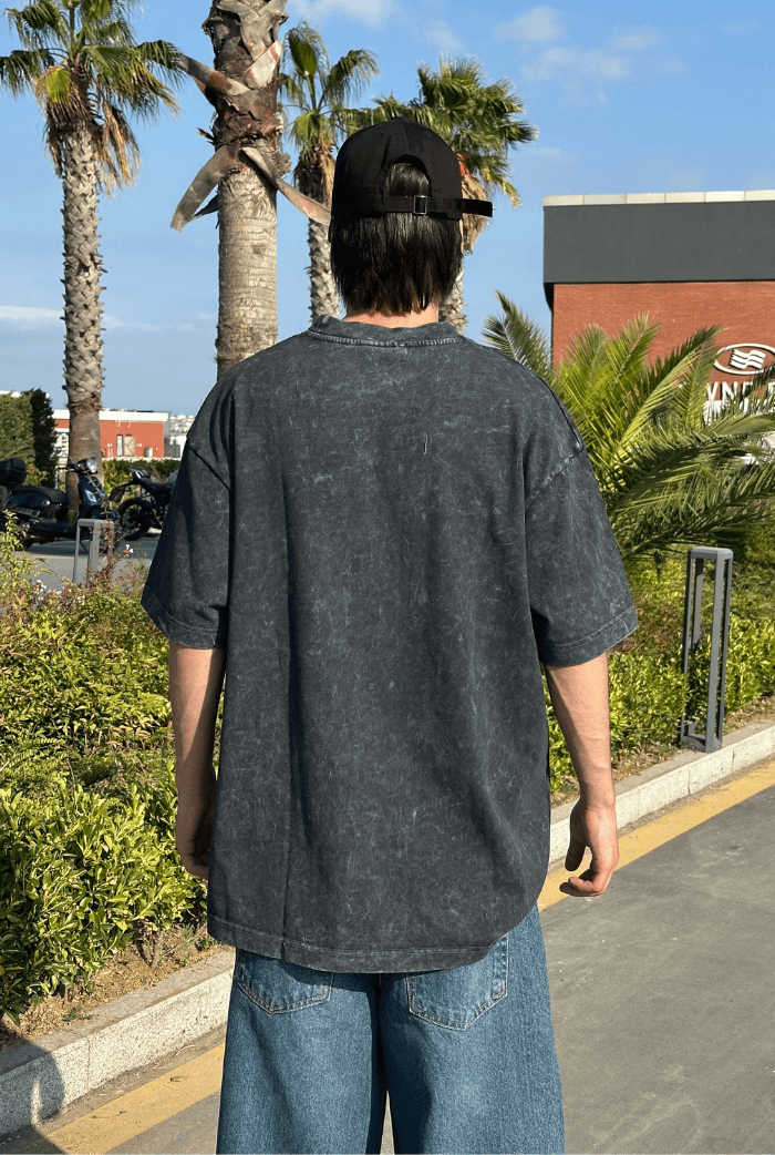 Acid Wash Baskılı Oversize T-shirt