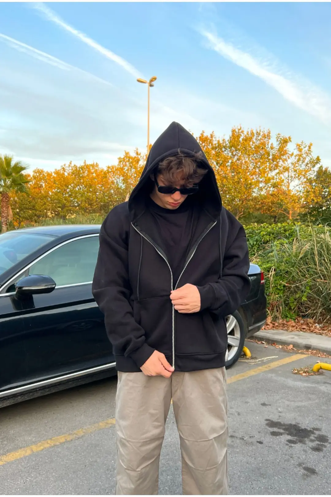 Basic Siyah Oversize Zip Hoodie