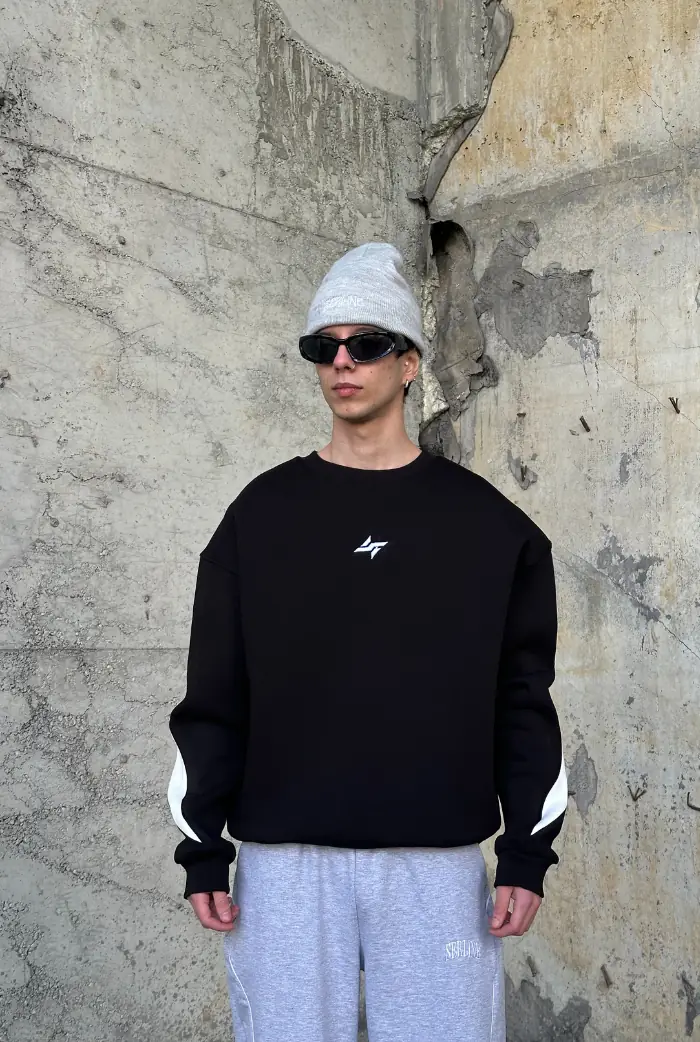 Basic Şeritli Oversize Sweatshirt