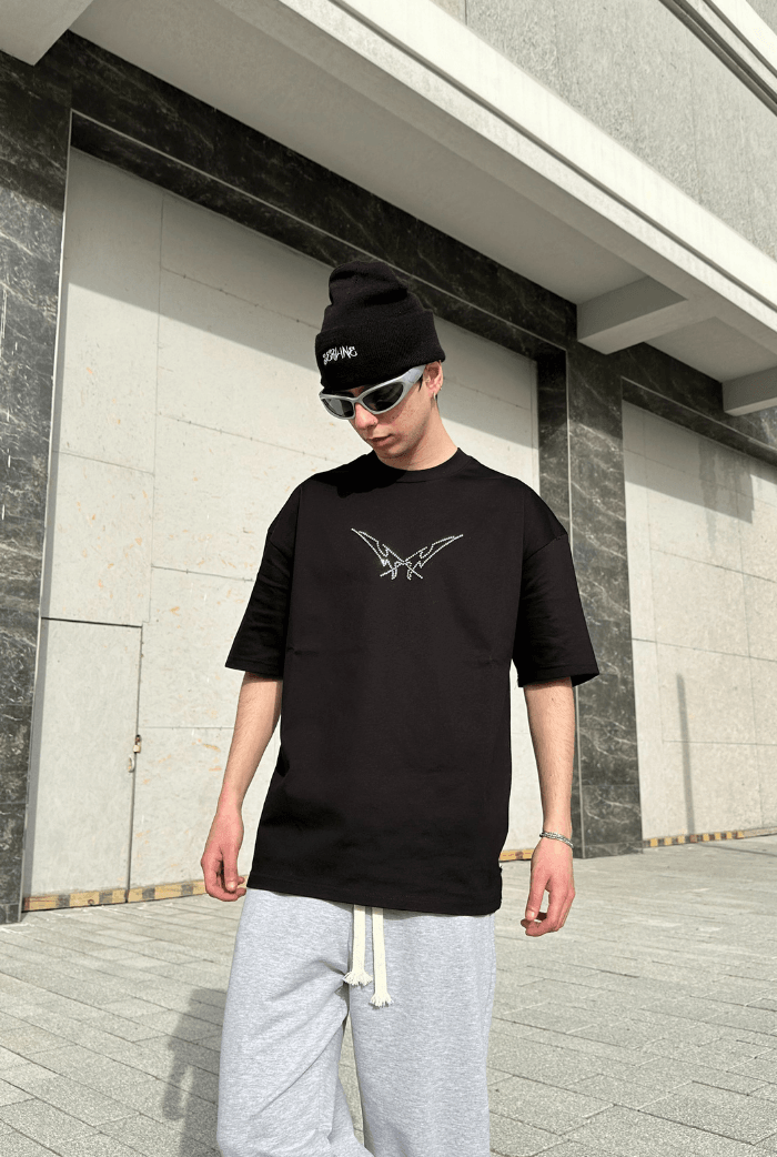 Skeleton Wing Taş Basklı Oversize T-shirt