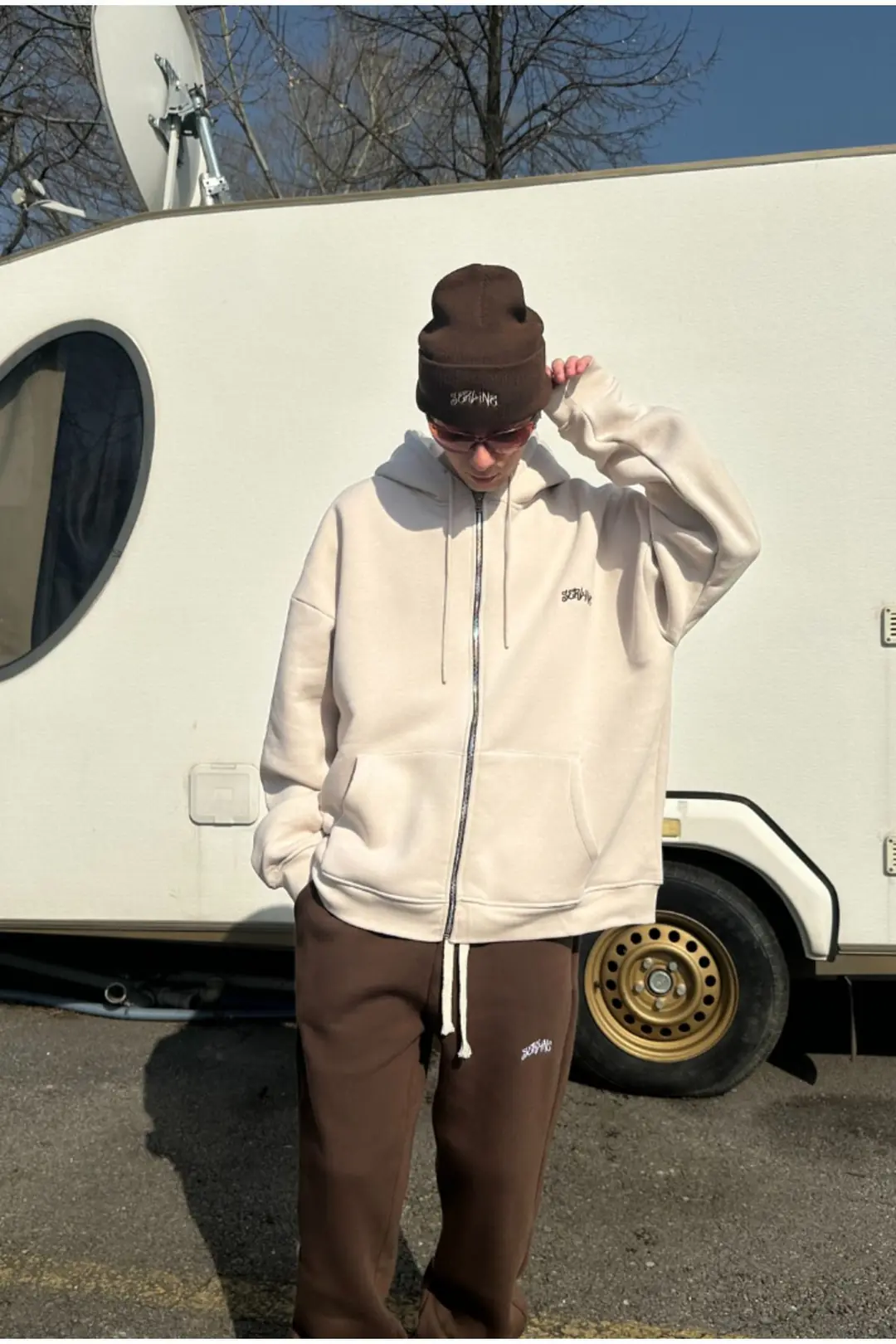 Krem Oversize Zip Hoodie