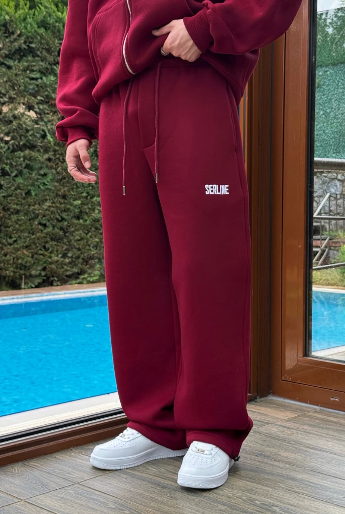 Kışlık-Serline Premium Ayarlanabilir Paça Baggy Eşofman  - Bordo