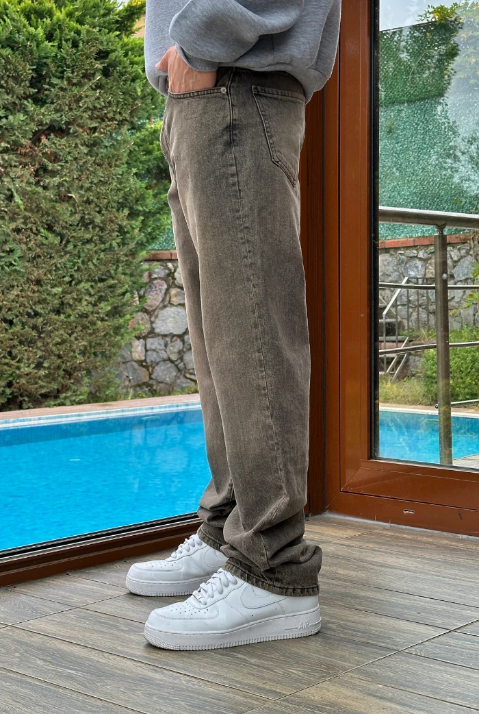 Asit Yıkama Kahve Baggy Pantolon