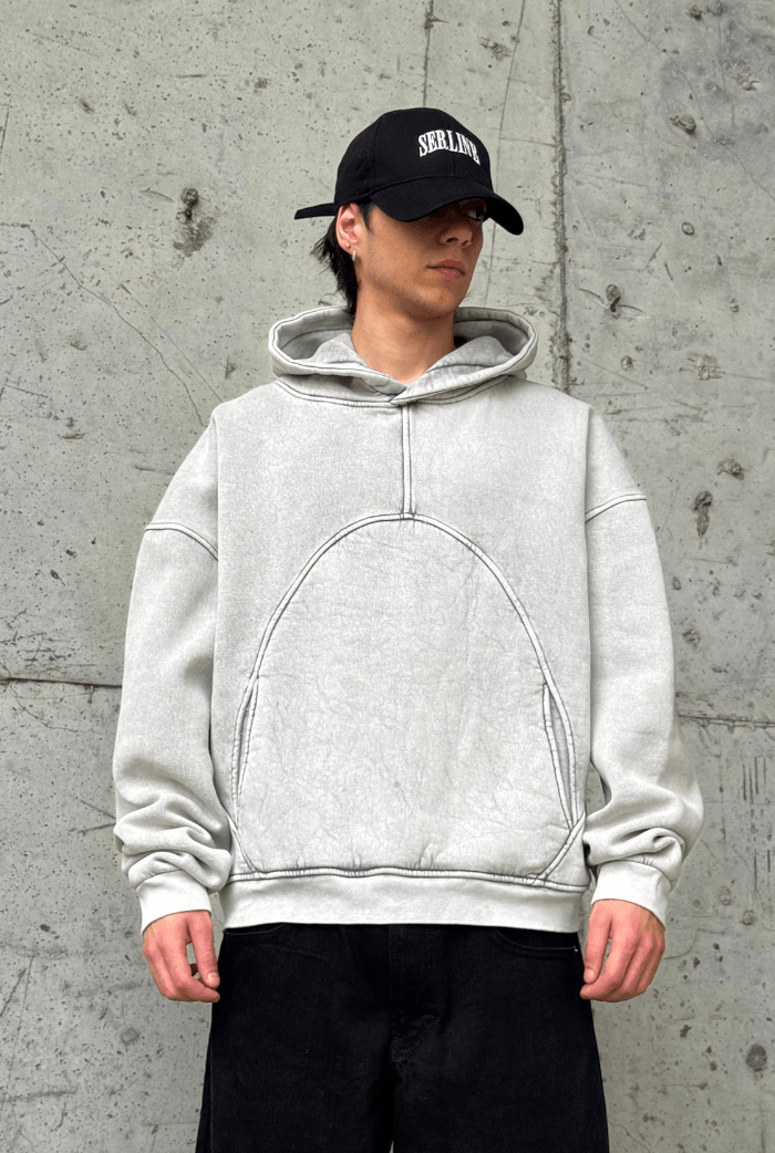 Premium Acid Wash Oversize Hoodie - Gri