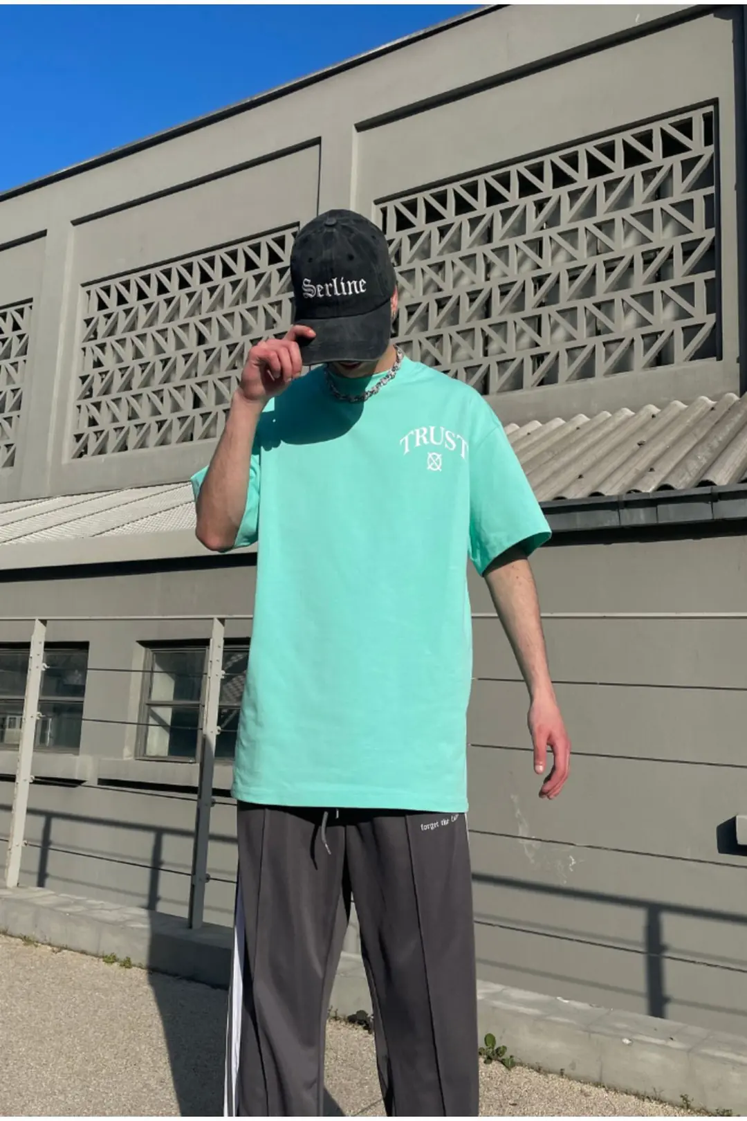 Trust Printed Oversize Su Yeşili T-shirt