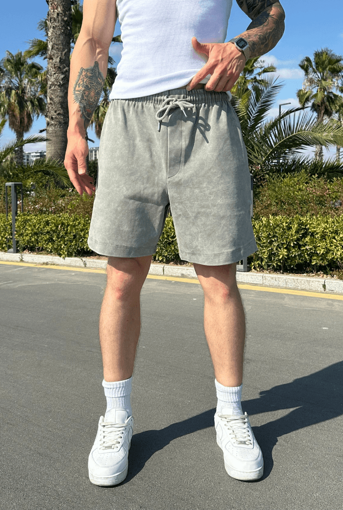 Basic Yıkamalı Oversize Şort - Haki
