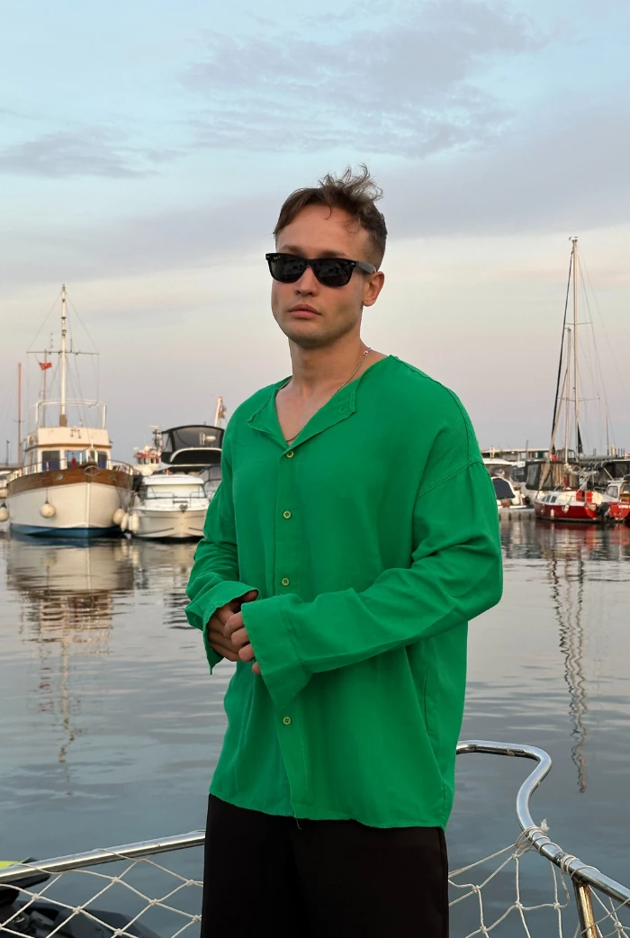 Basic Yakasız Oversize Keten Gömlek