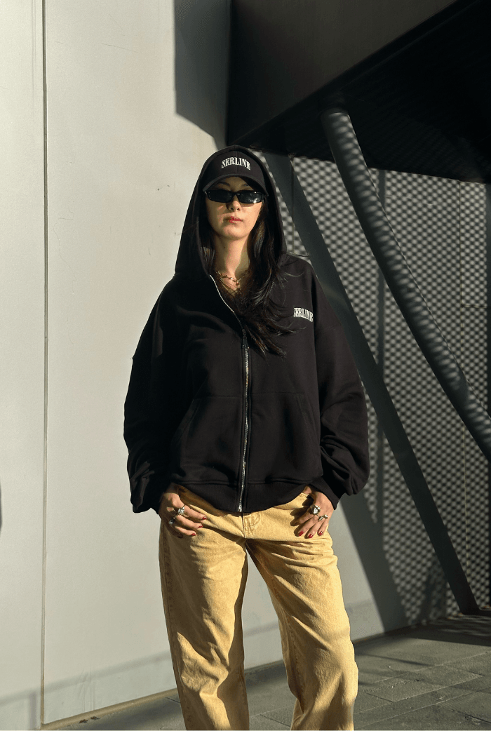 Serline Nakışlı Oversize Zip Hoodie