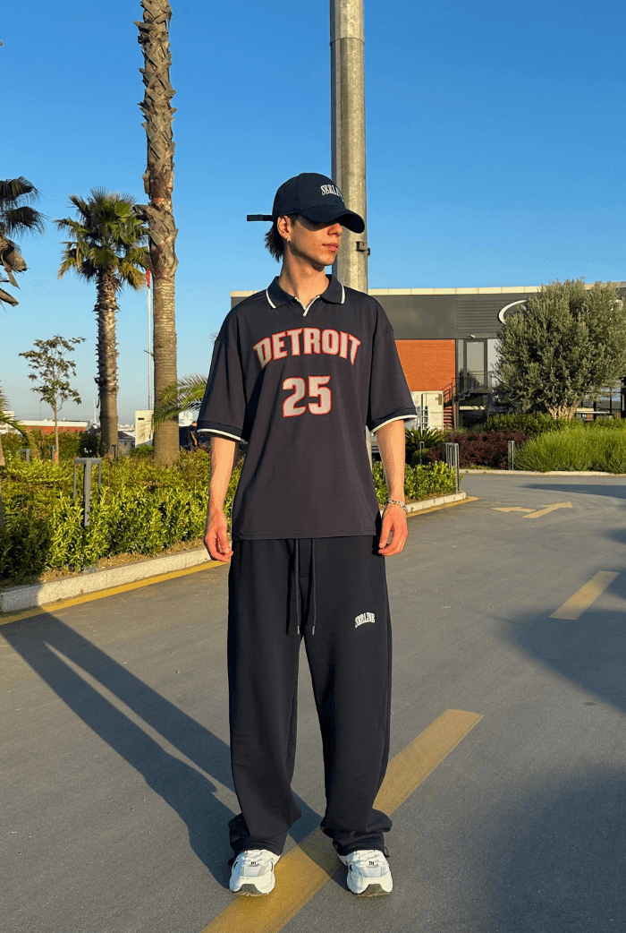 Detroit Baskılı Polo Yaka Premium Oversize Jersey