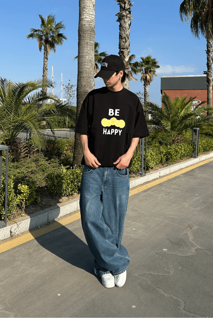 Be Happy Baskılı Oversize T-shirt