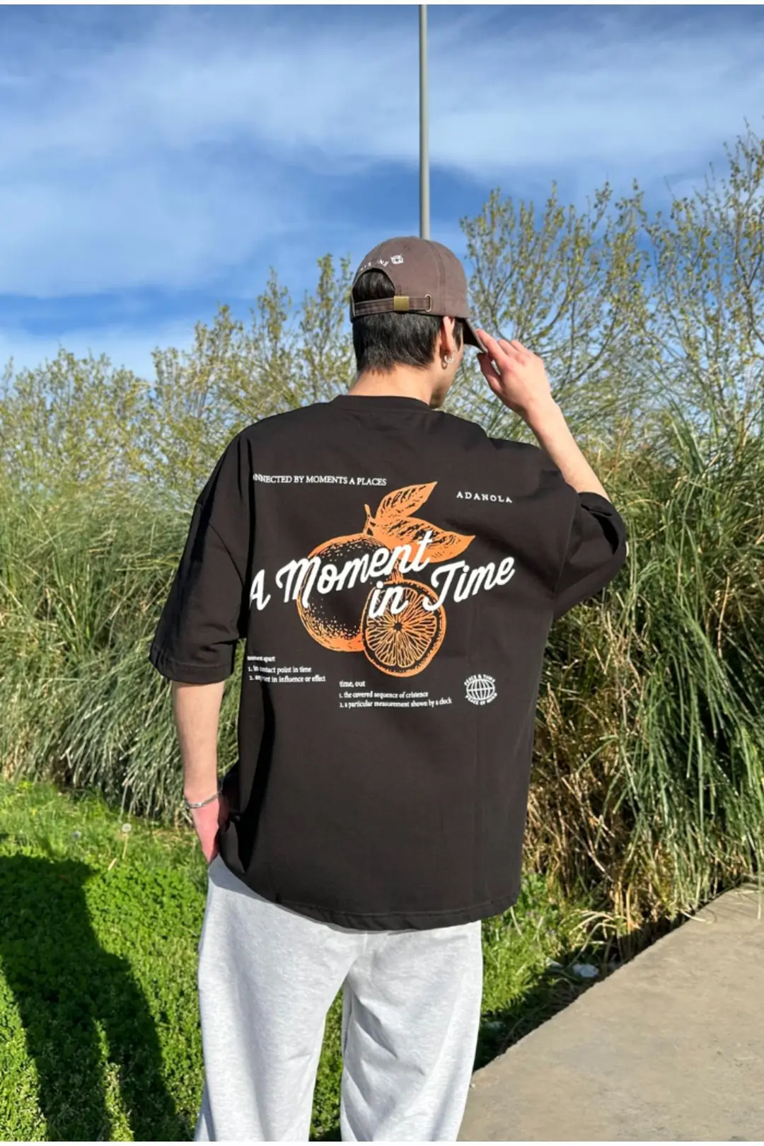 Moment in Time Printed Siyah Oversize T-shirt