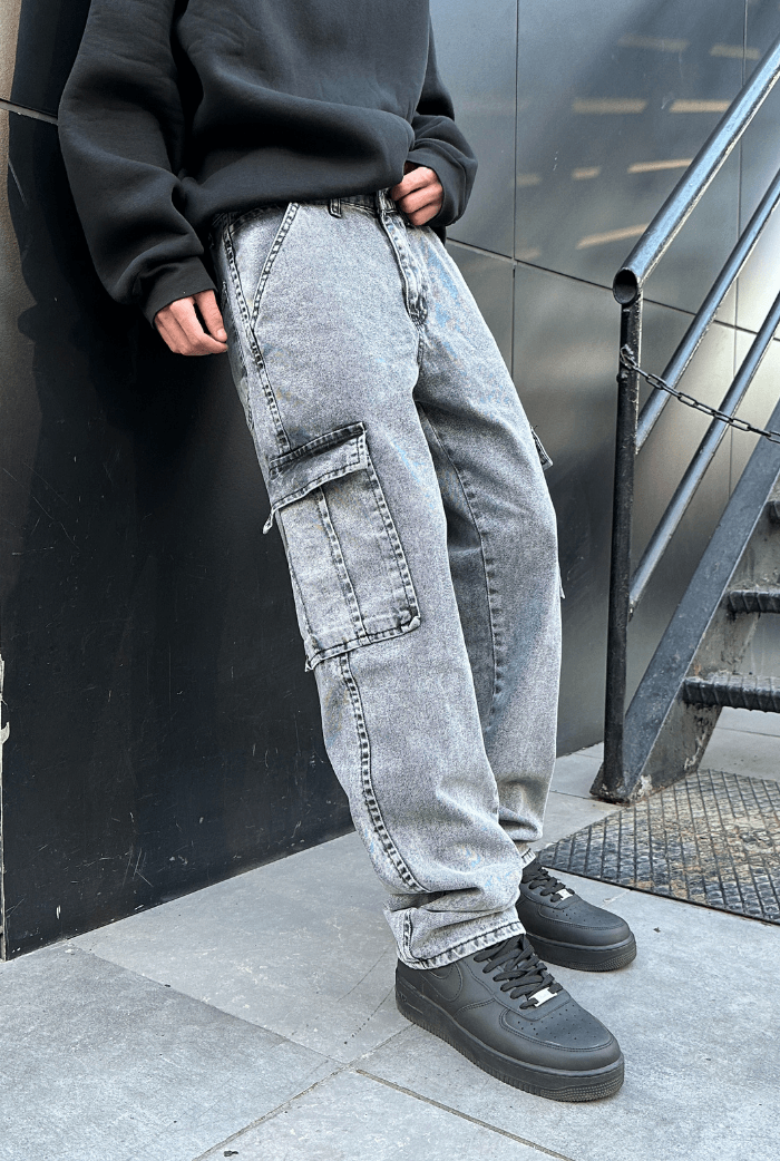 Baggy Kargo Pantolon - açık gri