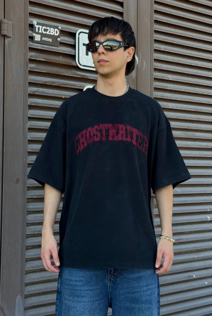 Ghostkriter Nakışlı Acid Wash Oversize T-shirt