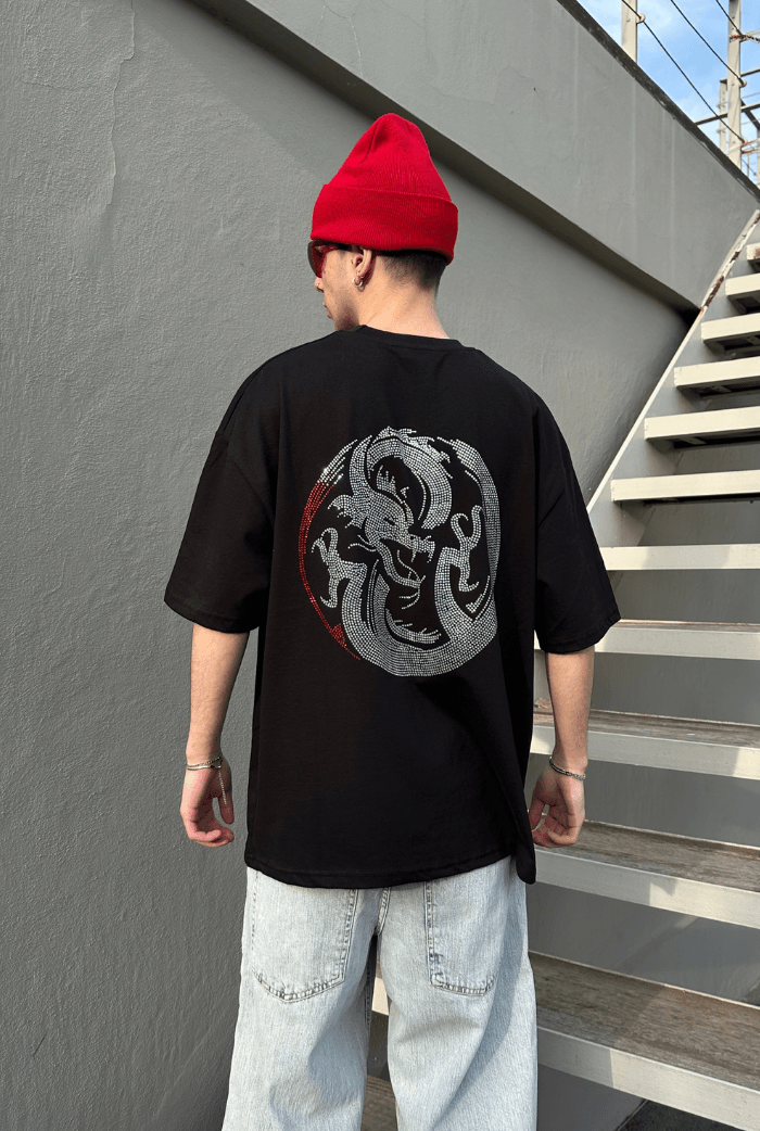 Dragon Taş Baskılı Oversize T-shirt