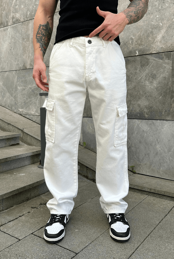 Baggy Kargo Pantolon - Beyaz