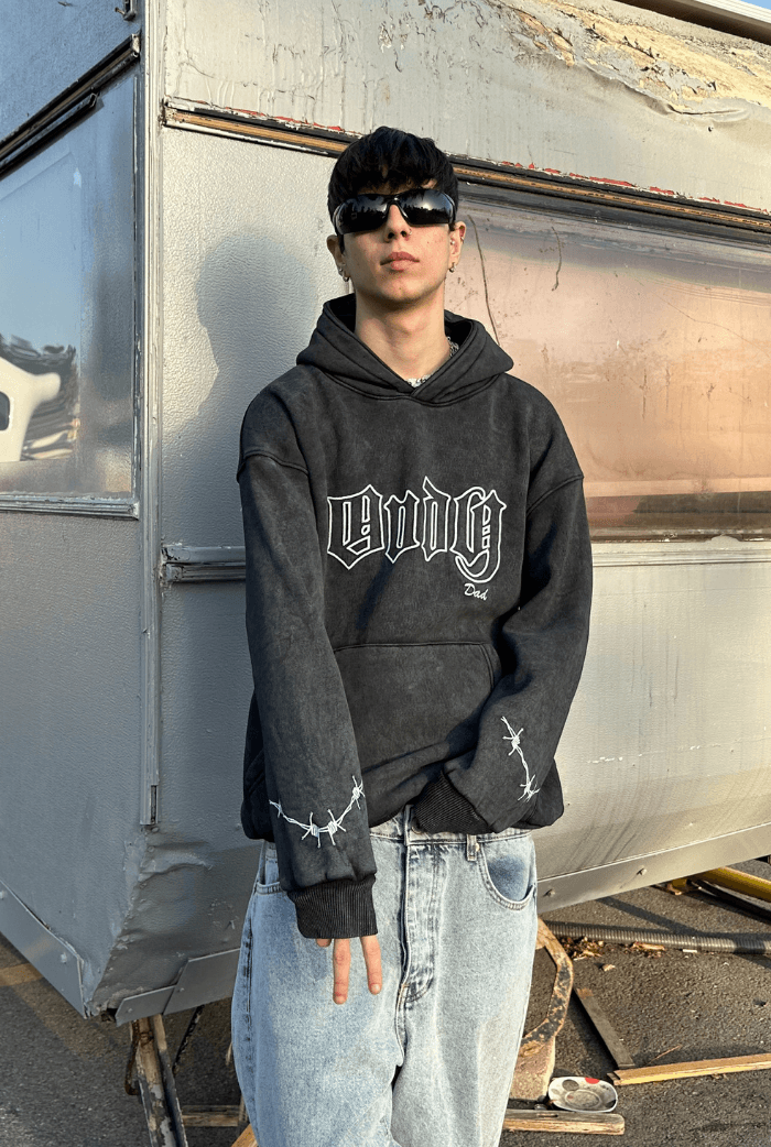 ANDY Acid Wash Nakış Baskılı Oversize Hoodie