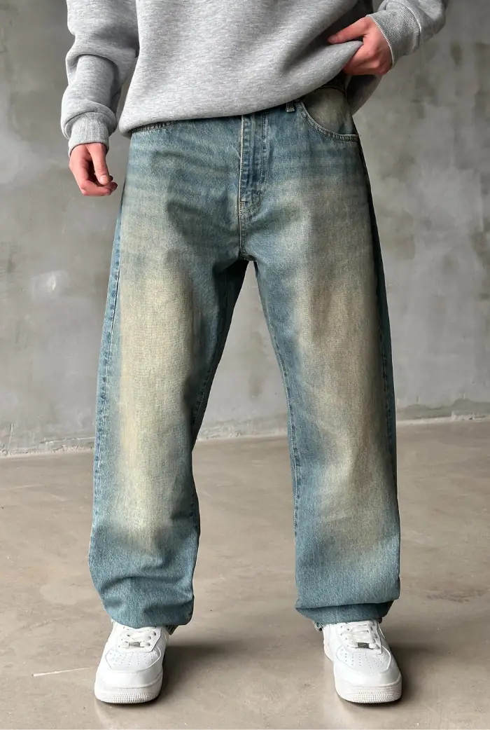Vintage Taşlamalı Baggy Pantolon