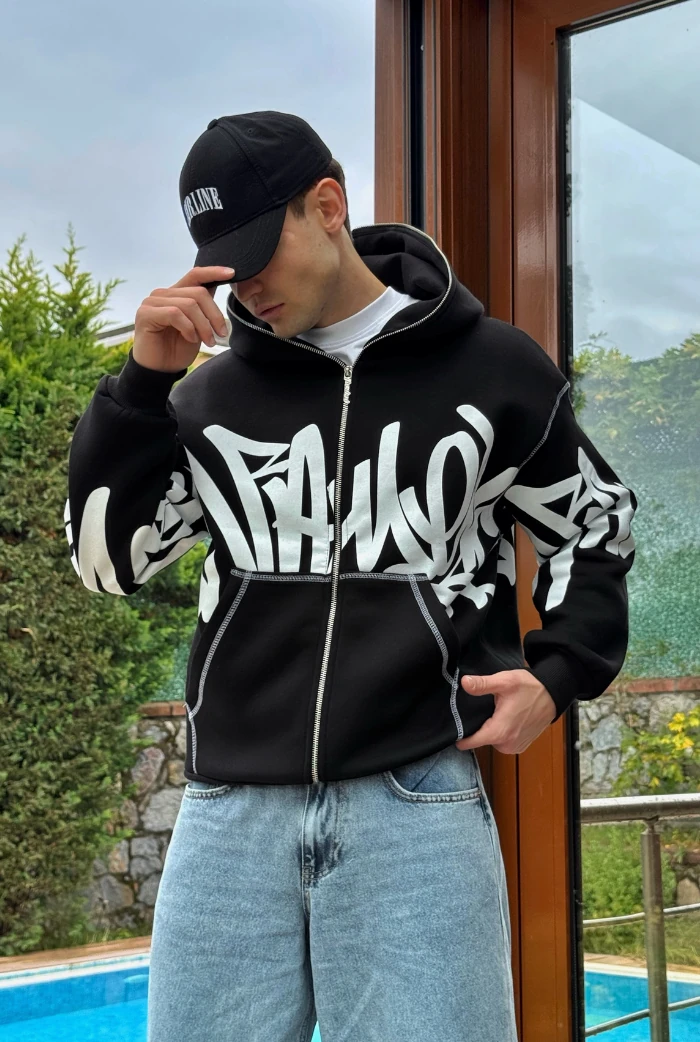Premium Graphic Baskı Full Zip Hoodie