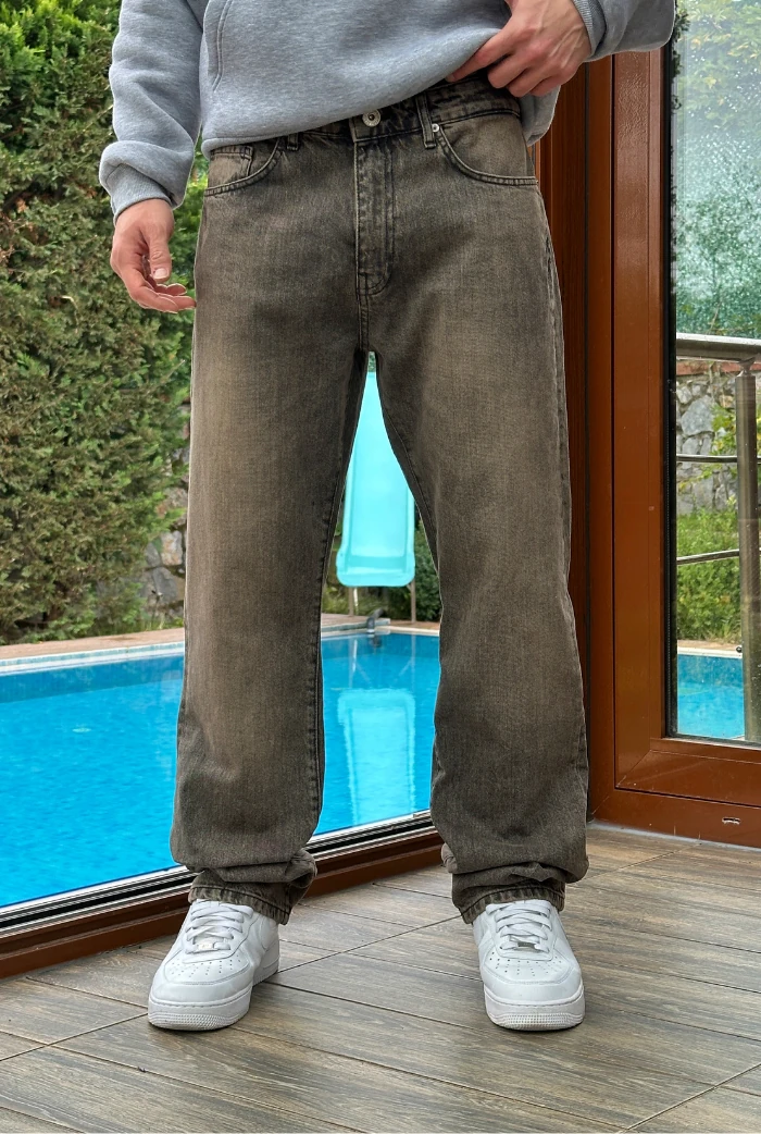Asit Yıkama Kahve Baggy Pantolon