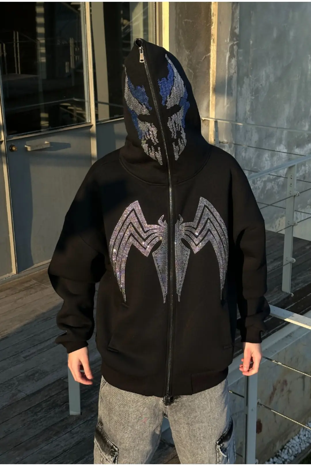 Taş Baskılı Premium Ful Zip Hoodie