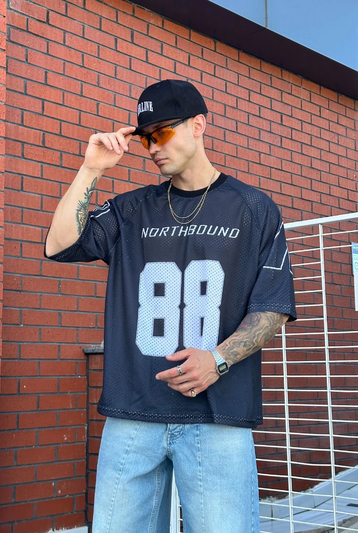 88 Fileli Oversize Forma Tişört - Lacivert