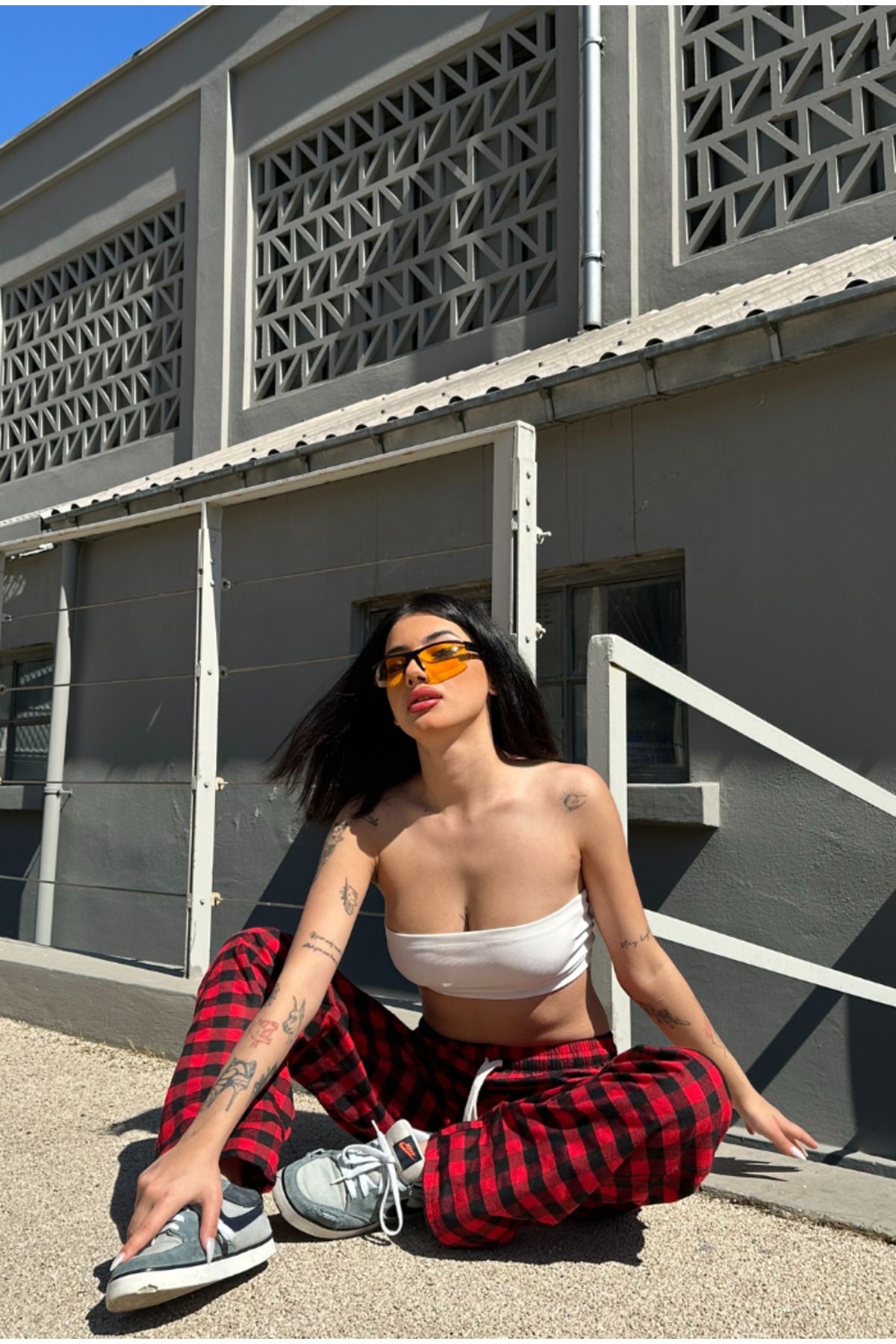 Ekose Kırmızı Siyah Pijama Eşofman