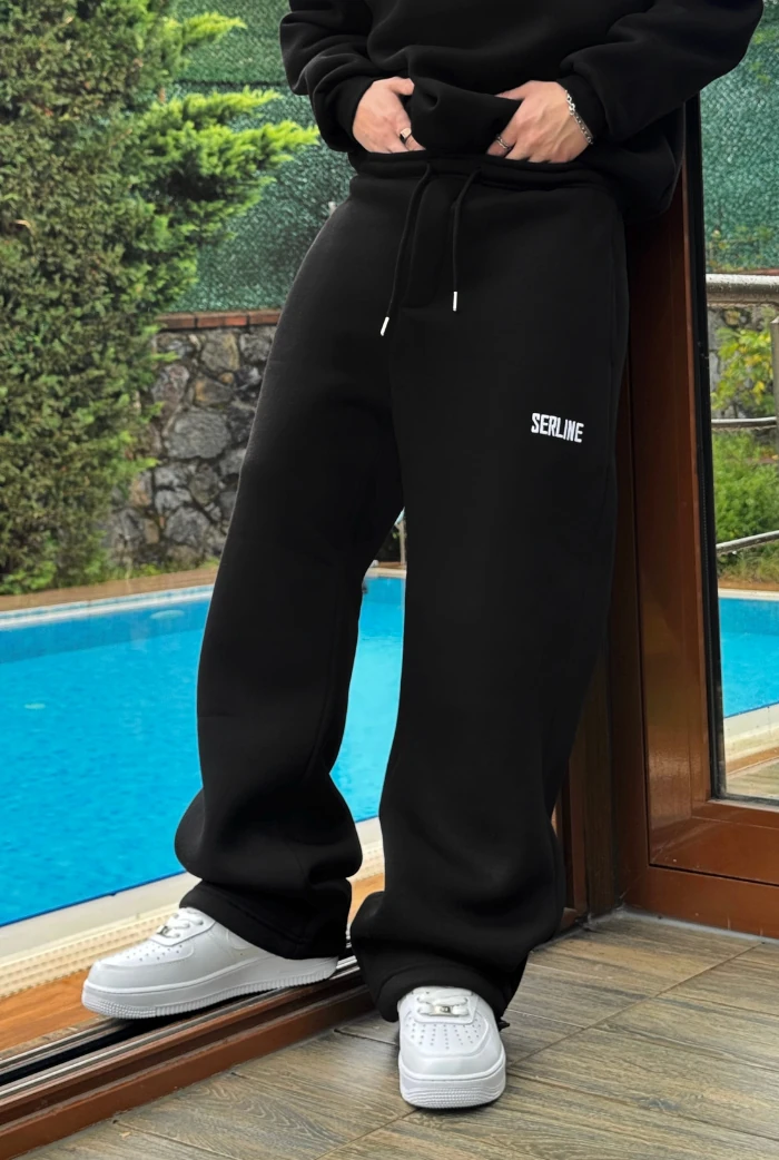 Kışlık-Serline Premium Ayarlanabilir Paça Baggy Eşofman  - Siyah