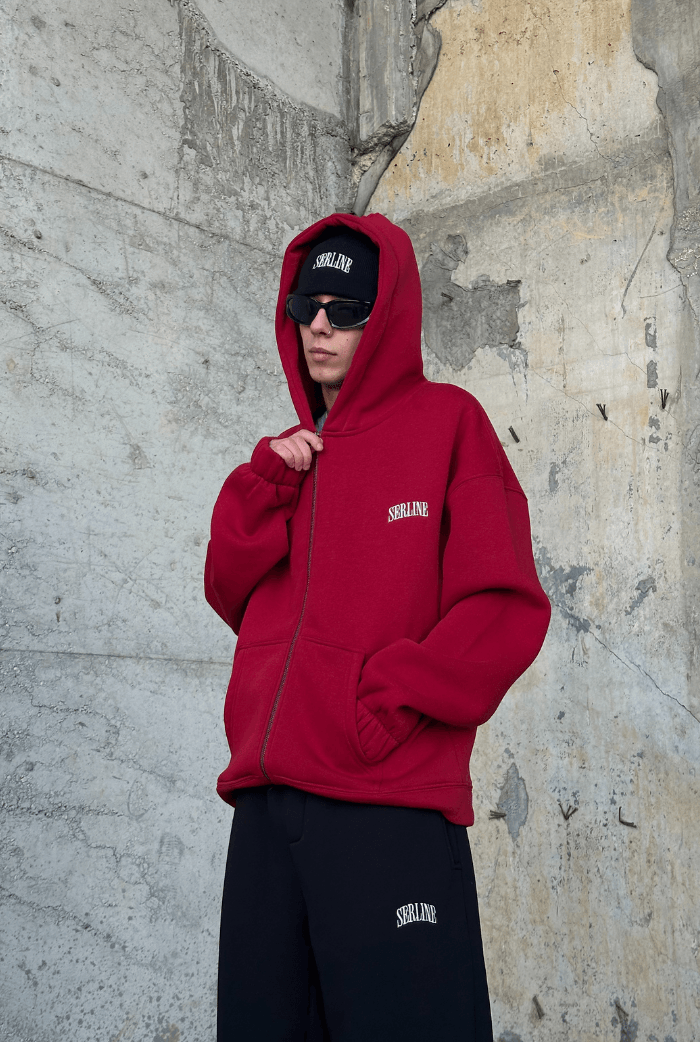 Serline Nakışlı Oversize Zip Hoodie