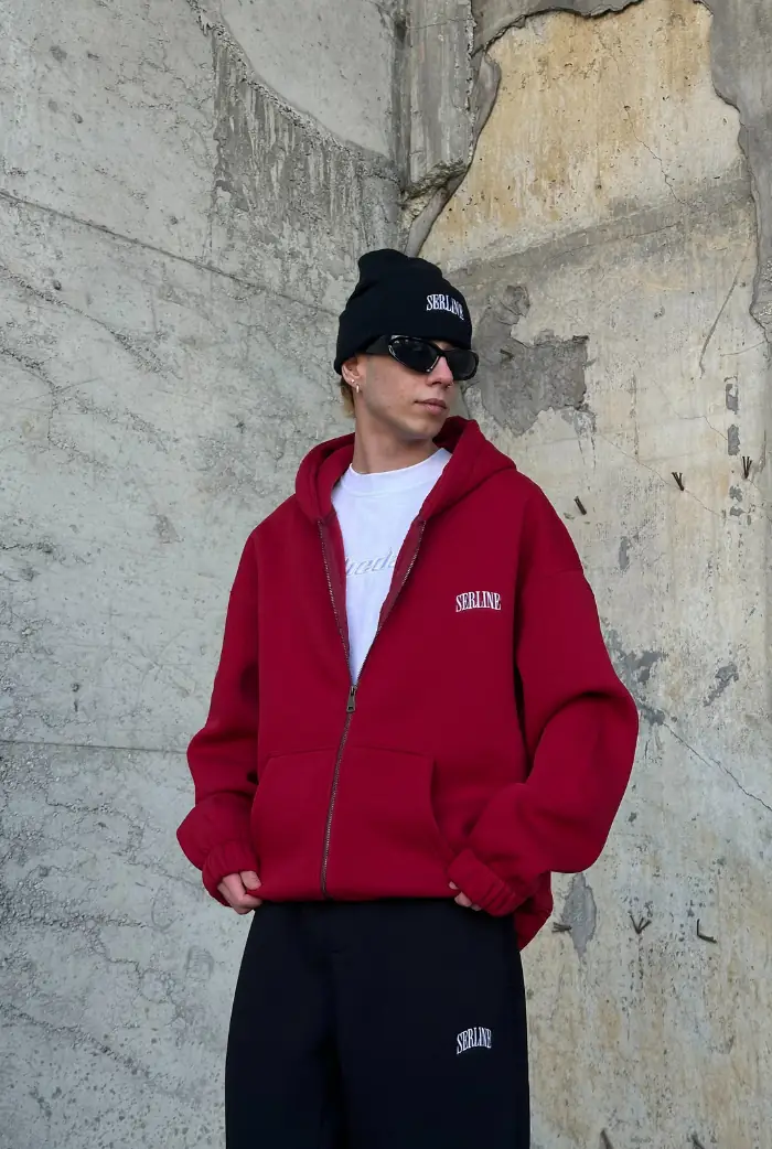 Serline Nakışlı Oversize Zip Hoodie