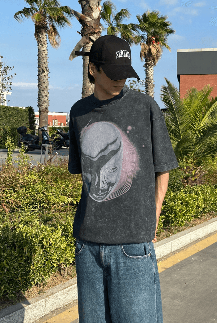 Acid Wash Baskılı Oversize T-shirt