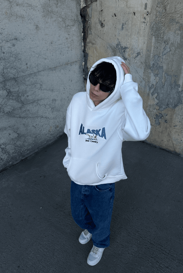 Alaska Nakış Detay Oversize Hoodie