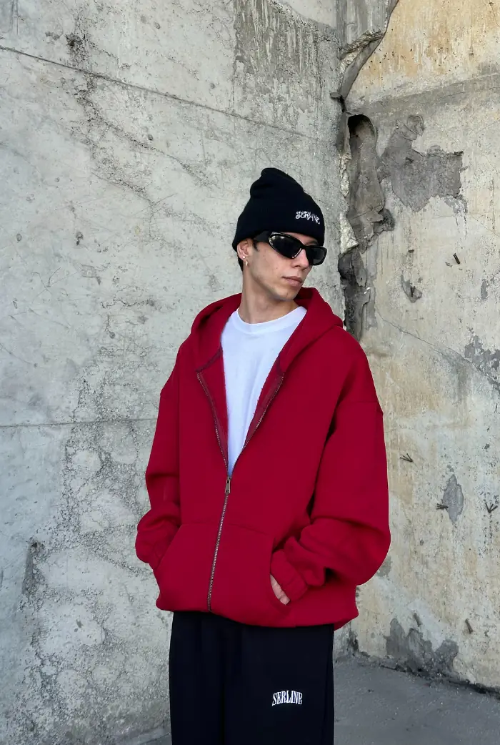 Basic Gri Zip Hoodie