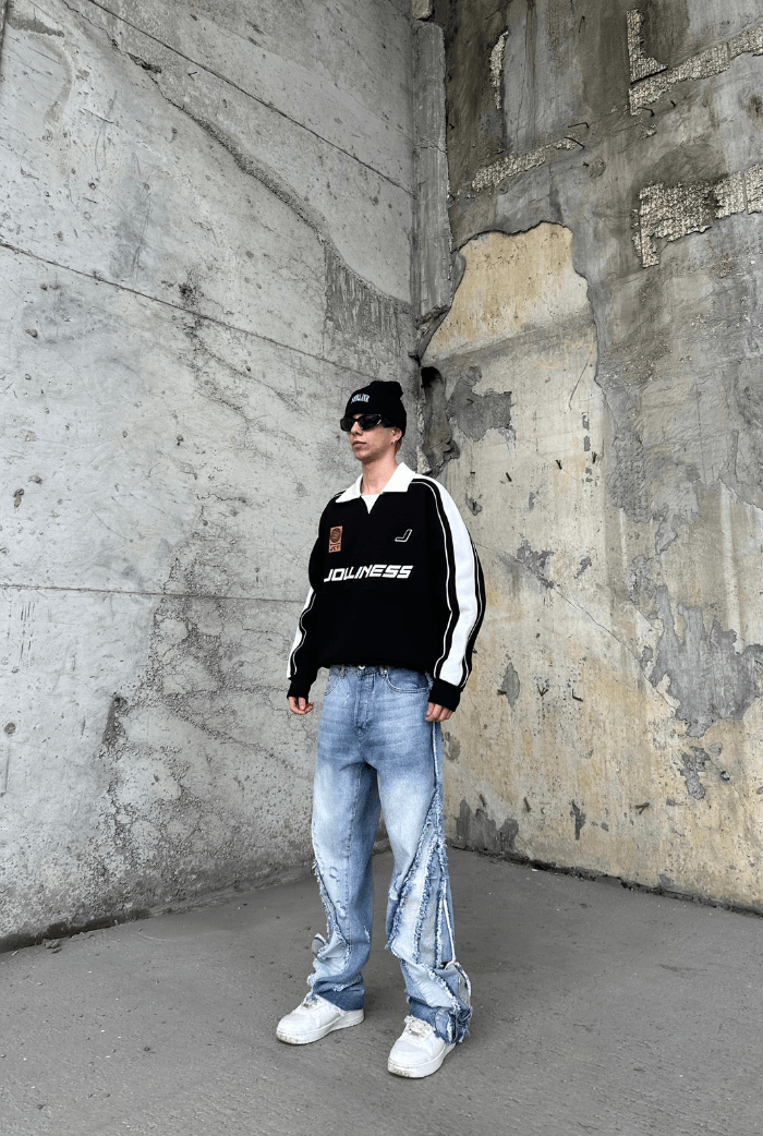 Jolliness  Baskılı Polo Yaka Oversize Sweatshirt