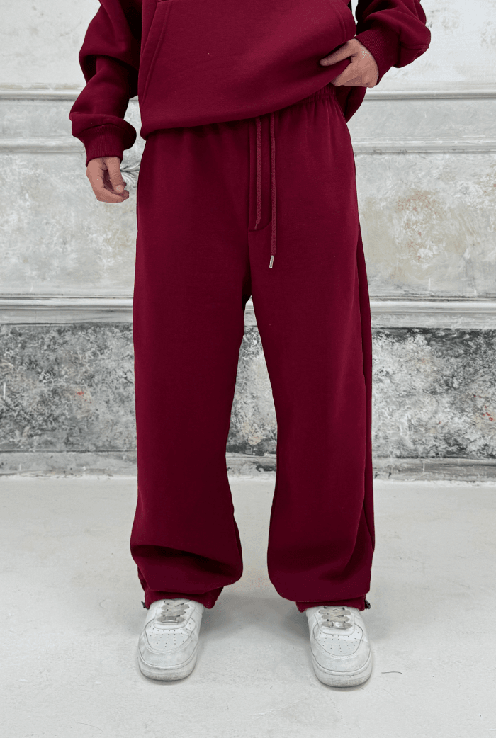 Kışlık-Basic Premium Ayarlanabilir Paça Baggy Eşofman - Bordo