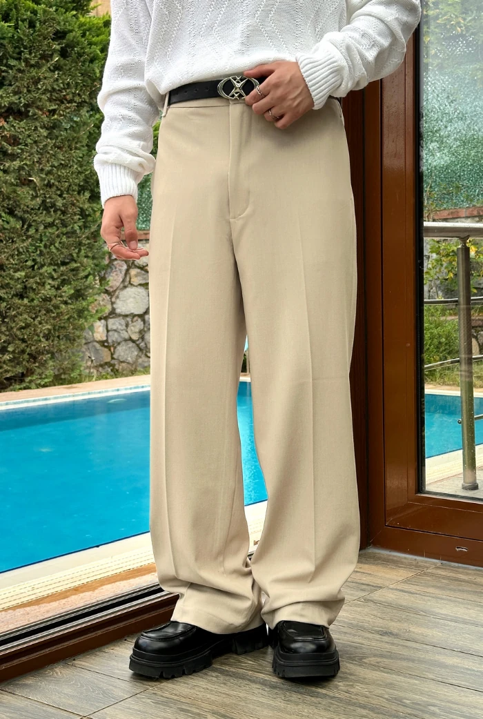 Premium Basic Baggy Kumaş Pantolon - Bej