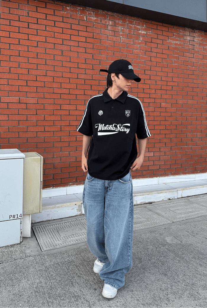 Matcha Story Baskılı Premium Polo Yaka Oversize Tişört