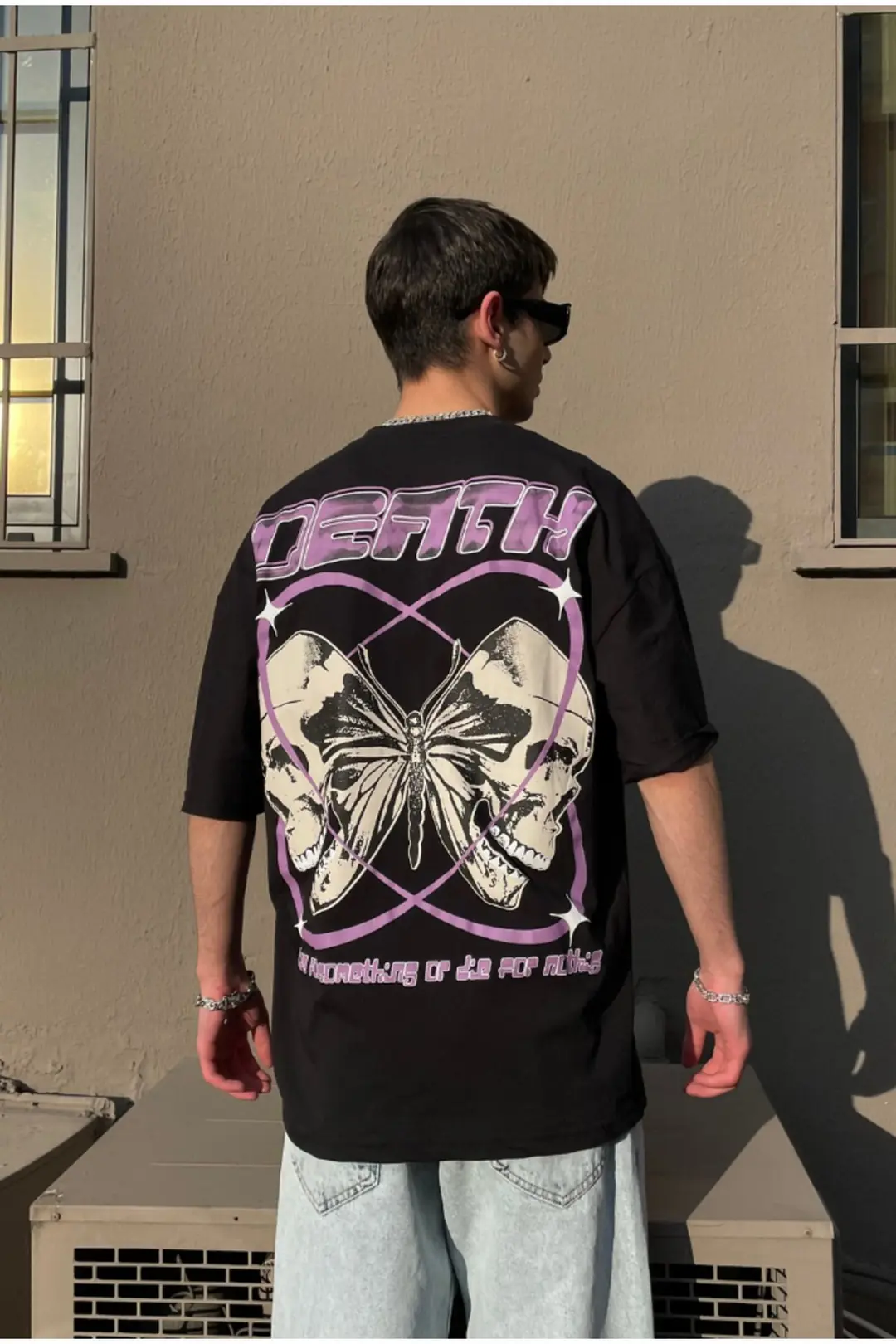 Skull Butterfly Printed Oversize T-shirt