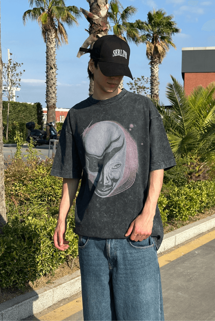 Acid Wash Baskılı Oversize T-shirt