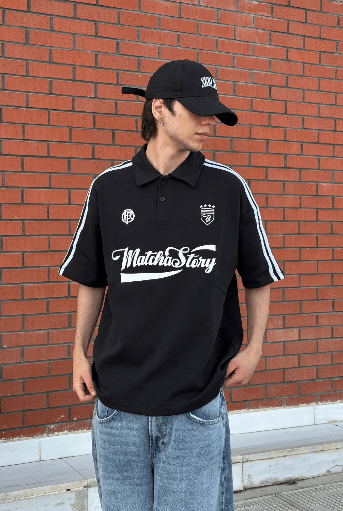 Matcha Story Baskılı Premium Polo Yaka Oversize Tişört